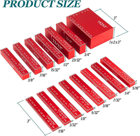 15 Setup Set PCS Blocks for Woodworking, Precision Aluminum Height Gauges for Router and Table Saw, Up Blocks