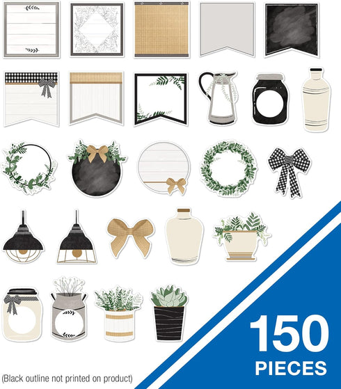 Carson Dellosa 150-Piece Modern Farmhouse Bulletin Board Cutouts, Mason Jar, Bows, Pots and More Farmhouse Cutouts for Bulletin Board, Farmhouse Classroom Décor and Black and White Classroom Décor by Carson Dellosa Education