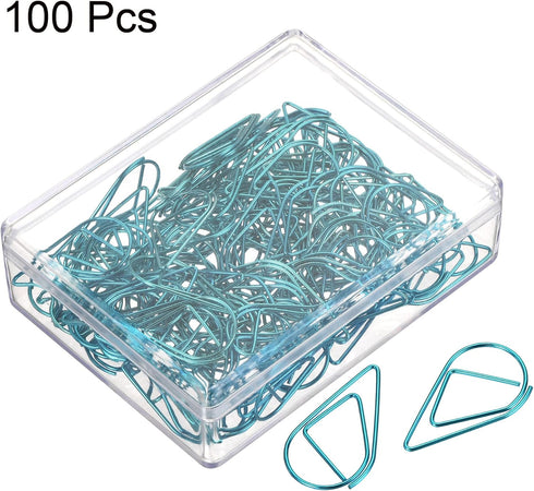 MECCANIXITY Paper Clip Drop-Shaped Decorative Clips with Box, 1 Inch Blue for Organizing Office Home, 100 Pack