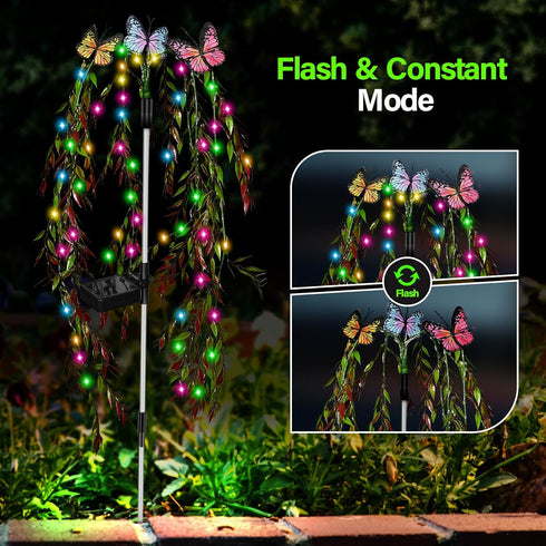 69LED Solar Garden Lights Outdoor Decorative Waterproof, Swaying Tree Solar Lights for Outside, Butterfly Flower Lights