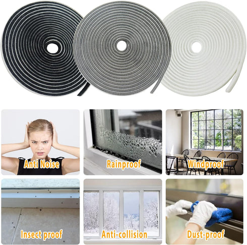 39.4FT Brush Weather Stripping, Self Adhesive Seal Strip for Windows and Doors, Soundproofing, Windproof, Grey
