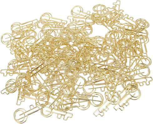Key Shaped Paper Clips, 100Pcs Metal Bookmark Clips, Gold Wire for Home School Office Document Organizing