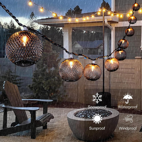 10 Decorative Lantern String Lights Plug in with Black Metal Ball, Connectable Waterproof Outdoor Decorative String