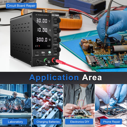 NICE-POWER Variable DC Power Supply, 30V 10A Adjustable Bench Power Supply with 4-Digit LED Display
