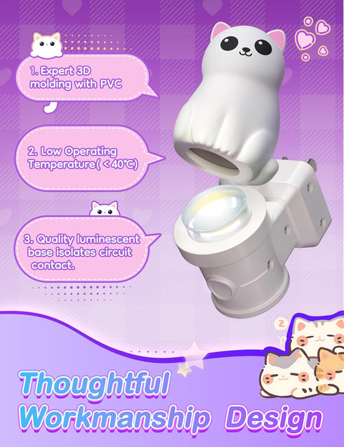 3D 3000K, 1 Pack KINDEEP Kids Night Light Plug in: Cute Cat Nightlight with Dusk to Dawn Sensor, RGB & Soft White