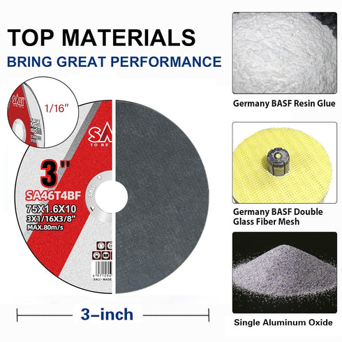 SALI 50 Pack Cut Off Wheels Cutting Wheels 3" x 1/16" x 3/8" Professional Cutting Stainless Steel for 3 in Angle Grinders and Die Grinders- Cutting Disc Aggressive Cutting Operating Up to 25000 RPM