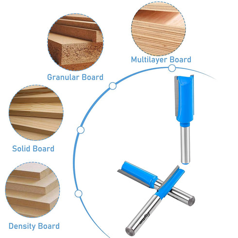 1/4 3PCS Set 1/4", 3/8", 1/2" Straight Dado Cut Router Bit Shank, Double Flute Plywood Straight Cut Router Bit