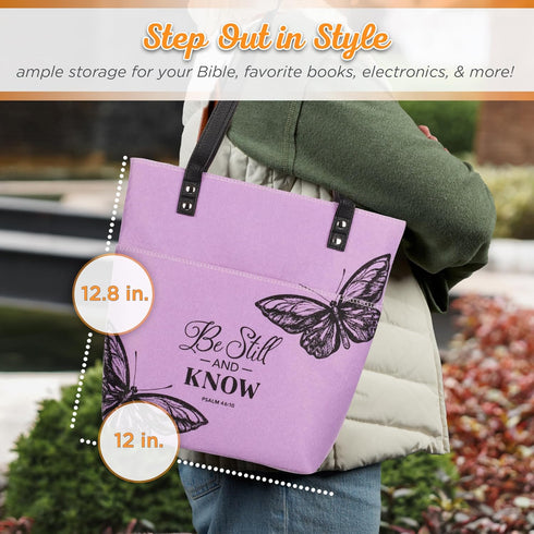 Christian Art Gifts Felt and Faux Leather Fashion Bible Cover Tote Bag with Inspirational Scripture