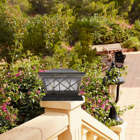 DOITOOL Waterproof Solar Outdoor Post Light Fixture with Frosted Copper Shade, Exterior Garden Floor Lamp Decor