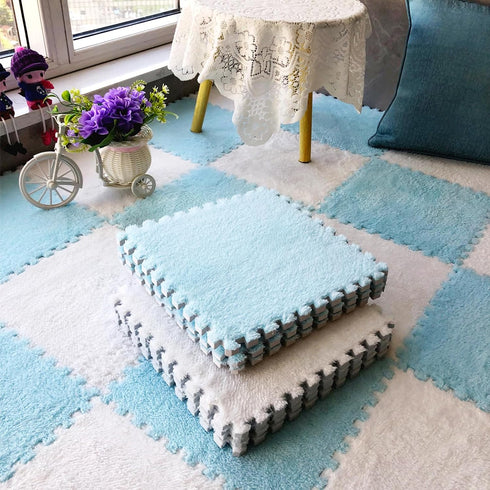 easycustomerlee 12pcs Tiled Puzzle Play Mats Interlocking Shaggy Soft EVA Foam Mats Protective Floor for Children Kids