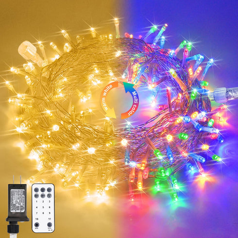 JMEXSUSS 33ft 100 LED Color Changing String Lights Plug in, Warm White