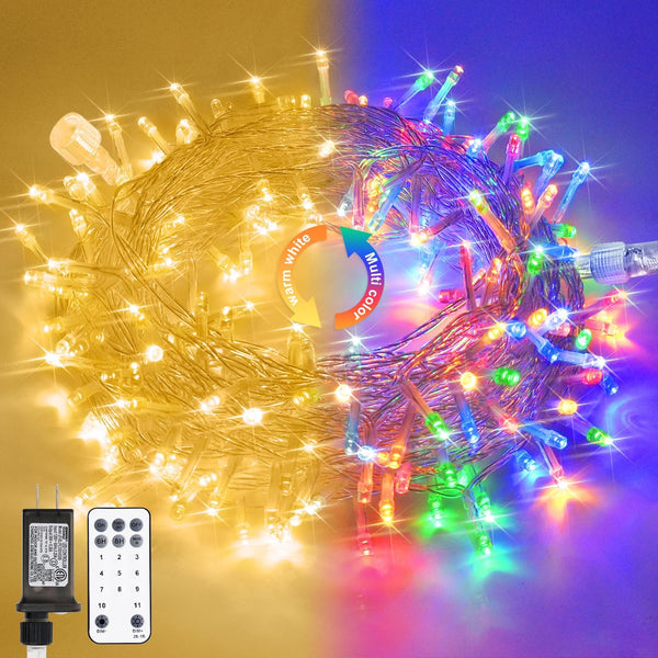 JMEXSUSS 33ft 100 LED Color Changing String Lights Plug in, Warm White