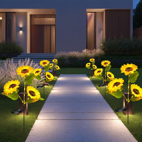 Generic Solar Sunflower Stake Lights - Waterproof Outdoor Garden Decor with Realistic Petal Design, Auto On/Off