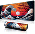 Japanese Sea Waves Large Gaming Mouse Pad, Waterproof Desk Mat, Non-Slip Rubber Base, 31.5x11.8 Inch