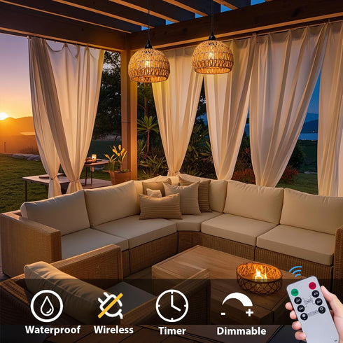(2) Battery Operated Hanging Outdoor Chandelier, Battery Power Pendant Light, Gazebo Lights Outdoor Waterproof