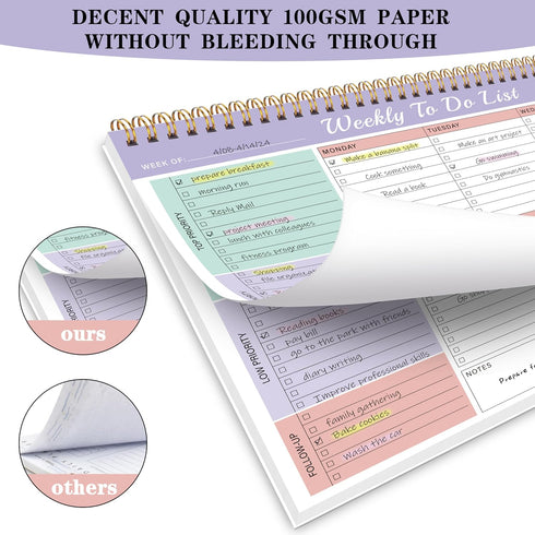 Weekly To Do List Notepad with Priorities, 8.5"×11" Undated Weekly Desk Planner Organizer for School, Office Supplies,