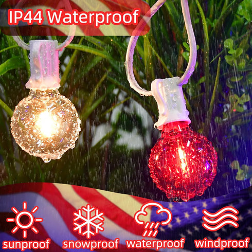 G40 27.8 4th 25+3 Bulbs, LED Red White and Blue Lights, FT of July Lights Plug in with Patriotic Decorations Outdoor