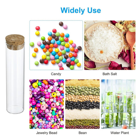 PATIKIL 60ml Test Tubes, 10pcs Glass Clear Flat Bottom Containers with Cork Stopper for Storage