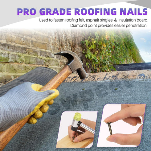 Swpeet 300Pcs 1 Inch Steel Roofing Felt Lacquered Nails, Used to Fasten Roofing Felt, Asphalt Shingles, Insulation Board