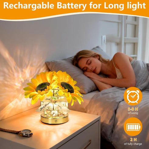 3-Colour Dimming 2 Handmade Sunflower Lamp, Rechargeable Cordless Touch Table Lamp, Infinitely Small Night Light