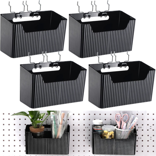 Suzile 4 Pcs Pegboard Bins Set | 7.9 x 3.3 x 4.7'' Plastic Containers with Metal Hooks for Organizing Storage Tools