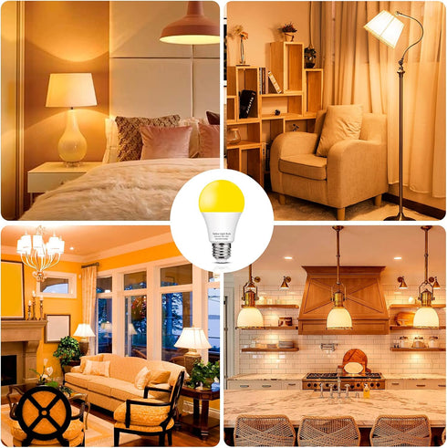 EvaStary Yellow LED Light Bulb, 6W LED Bug Light Bulbs, 40W Equivalent, A19 LED Amber, 4 Pack