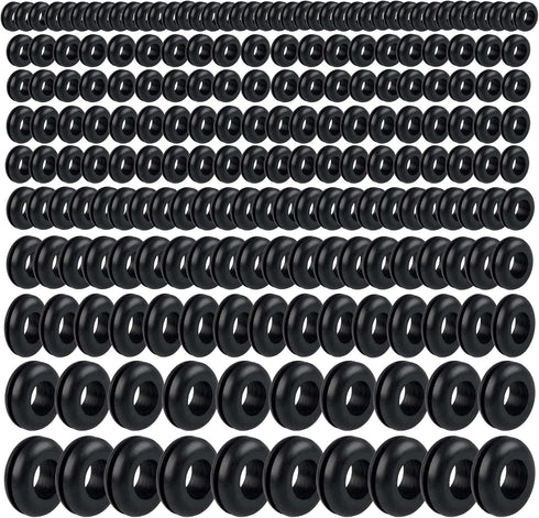 200Pcs Rubber Grommet Assortment Kit, 8 Sizes for Wiring Automotive, Plumbing, Hardware Repair Firewall