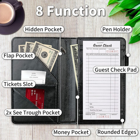 BPQOJB Server Books for Waitress Leather Waitress Book Server with Zipper Money Pocket Cute Cow Pattern Pattern Design