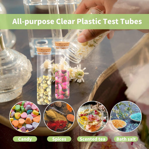 20 Pcs 60ml Flat Test Tubes with Cork Stoppers for Candy Storage, Plant, Party