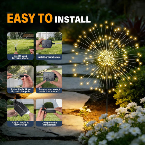 SEEWELUMI 2Pack 120LED Solar Garden Lights Outdoor Decor Waterproof, Firework Lights for Garden Decorative, Fairy