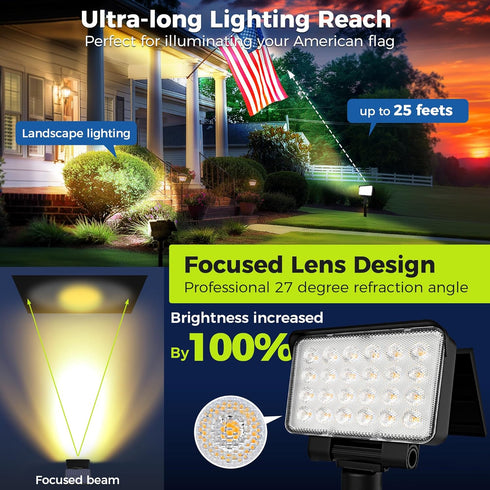 3 2 Pack Solar Spot Lights Outdoor Waterproof for Flag, Tree, House, Garden, Yard, Brightness Modes Solar Powered