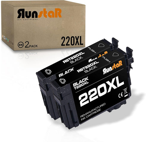 Run Star 2 Pack 220XL Black Remanufactured Ink Cartridge Replacement for Epson 220XL for WF-2760, XP-320 Printers
