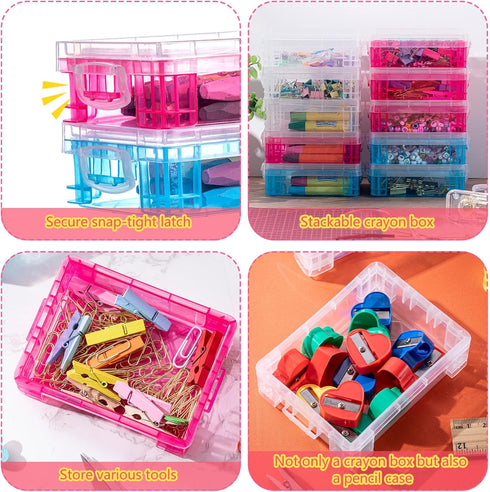 Suzile 25 Pcs Plastic Crayon Boxes with Snap Lids, Stackable Crayon Organizers for Art Crafts and Office Supplies