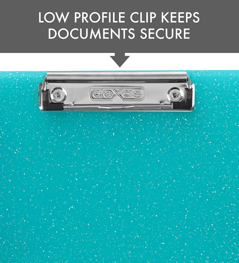 Dexas Slimcase 2 Storage Clipboard, Teal Glitter, A4 Holder for Organizing, Carrying, and Storing Office Supplies