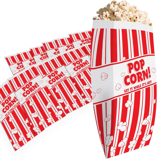 Retro Popcorn Bags 25 Pack, Grease Resistant Single Serving 1oz Paper Sleeves in Nostalgic Red/White Design