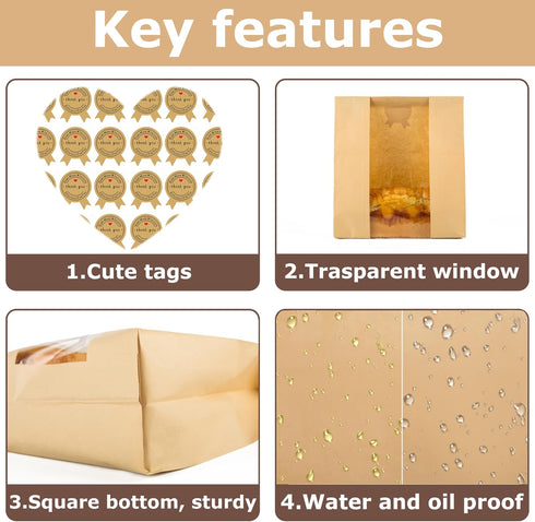 100 Bags.(13.7x8.2x3.7 in),Packagingand Bakers.Package 120 Pcs Bread Bags for Homemade Bread With Window Sourdough