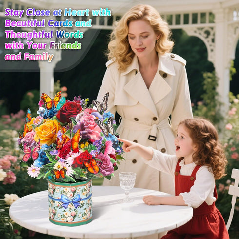 8 Pack 3D Paper Flower Pop Up Cards, Flower Bouquet Card Popup Greeting Cards for Mother's Day, Graduation