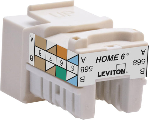 Leviton 61HOM-RT6 Home 6 Snap-In Connector, T568A/B Wiring, Light Almond Color