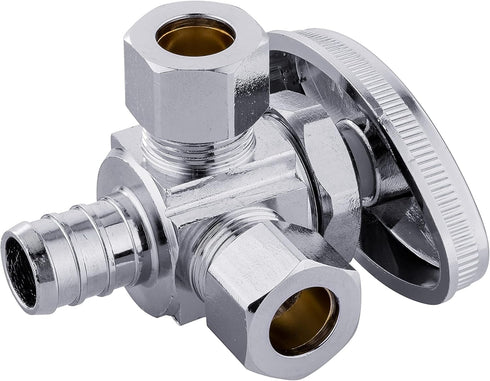 (Pack of 2) EFIELD Dual Outlet Angle Stop Valve, 1/2" Pex-b Crimp Connection Inlet x (3/8 inch x 3/8 inch) Outlet