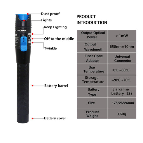SinLoon Visual Fault Locator, Red Light Pen Fiber Optic Cable Tester for 2.5 mm Connector, CATV Maintenance