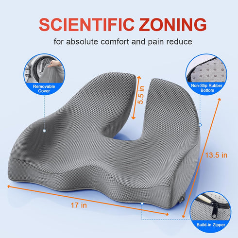 Benazcap X Large Memory Seat Cushion for Office Chair Ergonomic Cushions Pad Pillow for Pressure Relief Sciatica & Pain