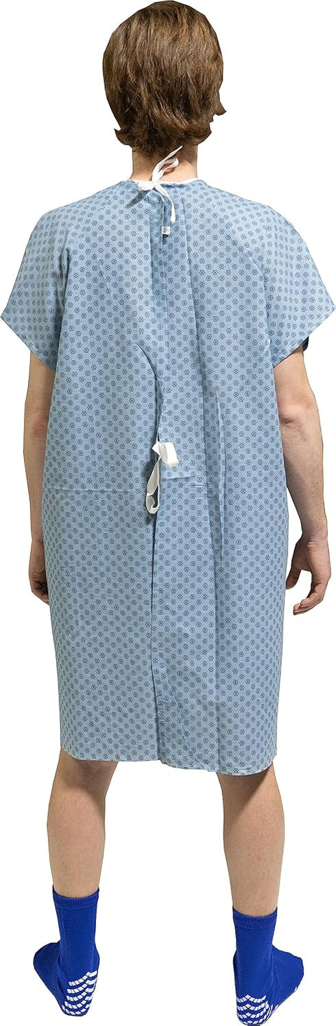 AMU Solutions 4PK - Men's Deluxe Value Patient Hospital Gown Robe, Soft & Comfortable Gowns Size Medium/Large (Blue)