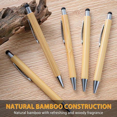 Bamboo Pens Bulk - Wooden Ballpoint Pen with Touch Stylus Tip, Customizable Gift, 50 Pcs