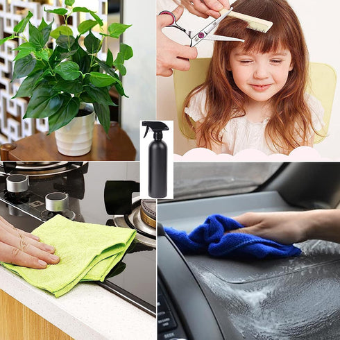 Plastic Spray Bottle 500ml Mister for Cleaning, Black Empty Spraying Bottles for Kitchen and Garden