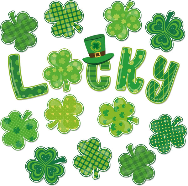 Whaline St. Patrick's Day Shamrock Cut-Outs, Green Clover Classroom Bulletin Board Decoration, 44Pcs