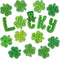 Whaline St. Patrick's Day Shamrock Cut-Outs, Green Clover Classroom Bulletin Board Decoration, 44Pcs