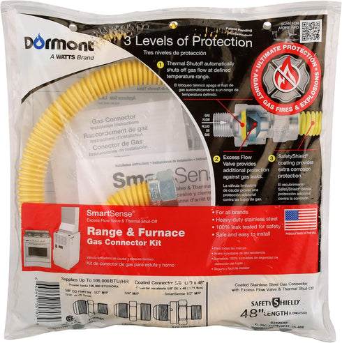 Dormont Safety-Shield SmartSense Gas Appliance Connector, 5/8 Inch Outer Diameter, 48 Inches