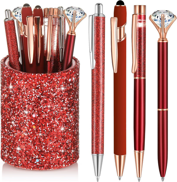 Sabary 8 Pcs Ballpoint Pens with Pen Holder, Metal Crystal Diamond Pens for Desk Organizer & Wedding Gifts