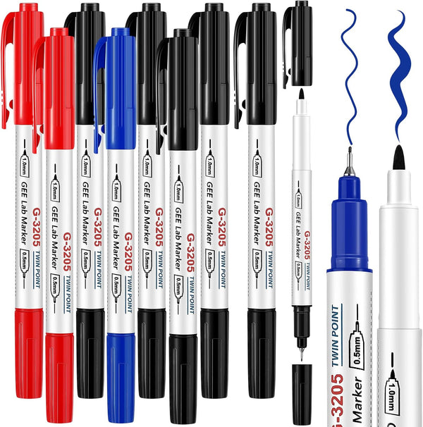 Janlaugh 10 Pack Alcohol Resistant Laboratory Markers, Black Dual Head Permanent Freezer Pens