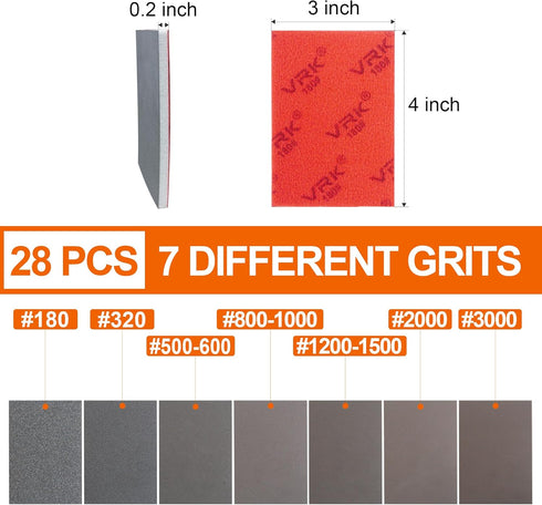 28 180-3000 Pcs Grit Sanding Sponge,Ultra Fine Sandpaper,Soft Foam Hand Sander Block Wet Dry Sanding Pads